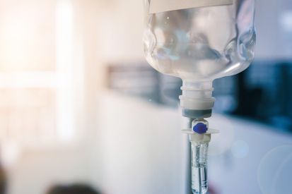 close up of an IV infusion bag