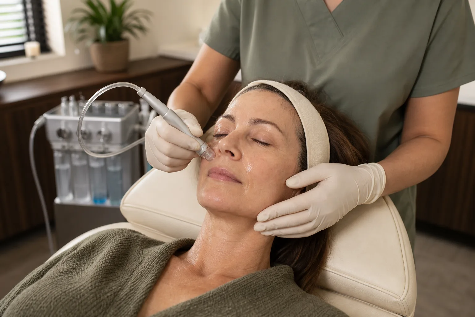 A facial treatment with a handheld device
