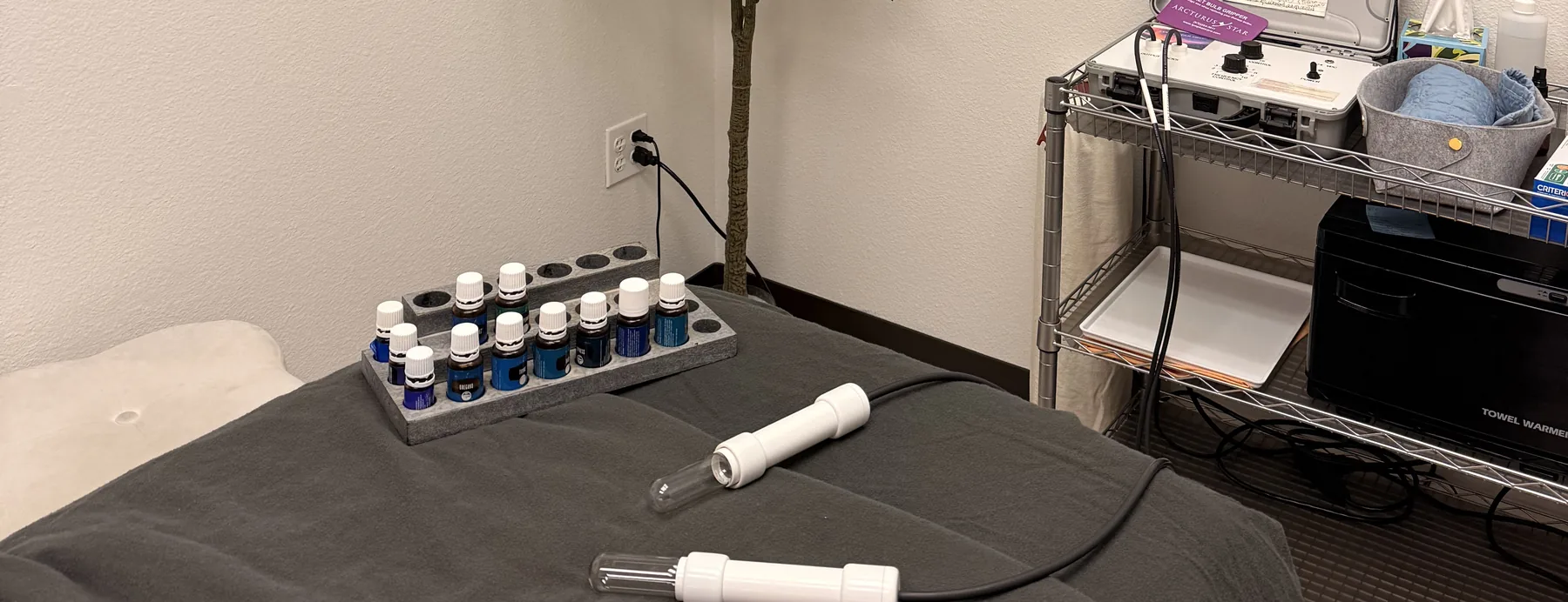 The lymphatic treatment room with equipment and oils
