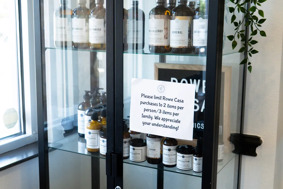 A cabinet displaying Rowe Casa products